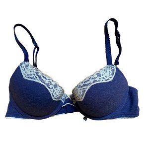 {Aerie} NWOT Lightly Lined Navy Bra with White Lace - 34B
